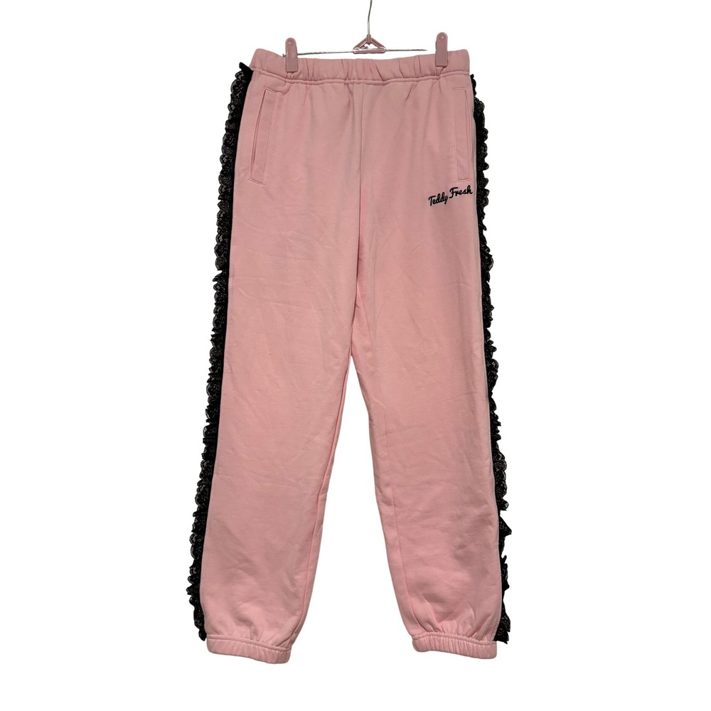 Teddy Fresh y2k look sz M pink sweatpants joggers with. black lace L